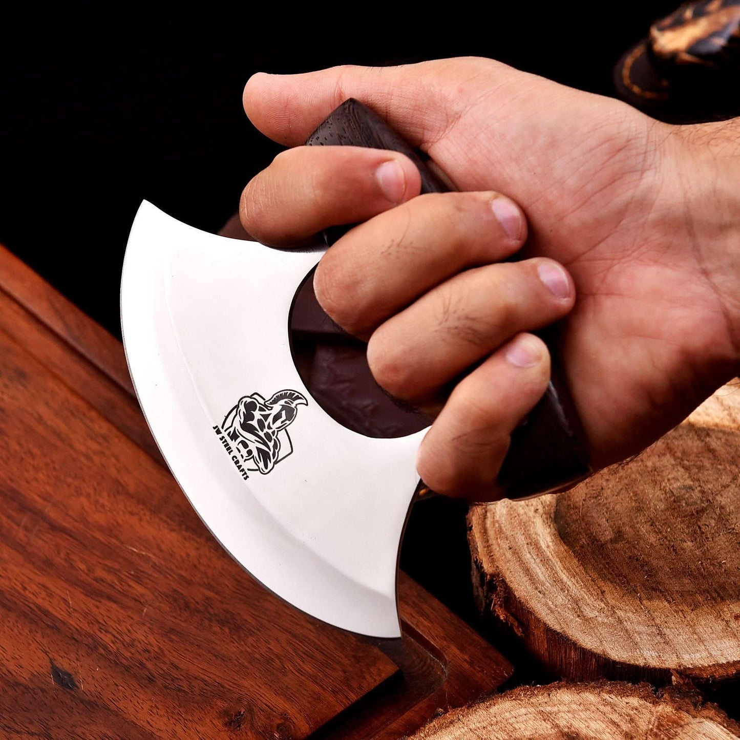 Handmade Stainless Steel Ulu Knife β Wenge Wood Handle | 5.5β Blade | Mosaic Pin | JW SteelCrafts