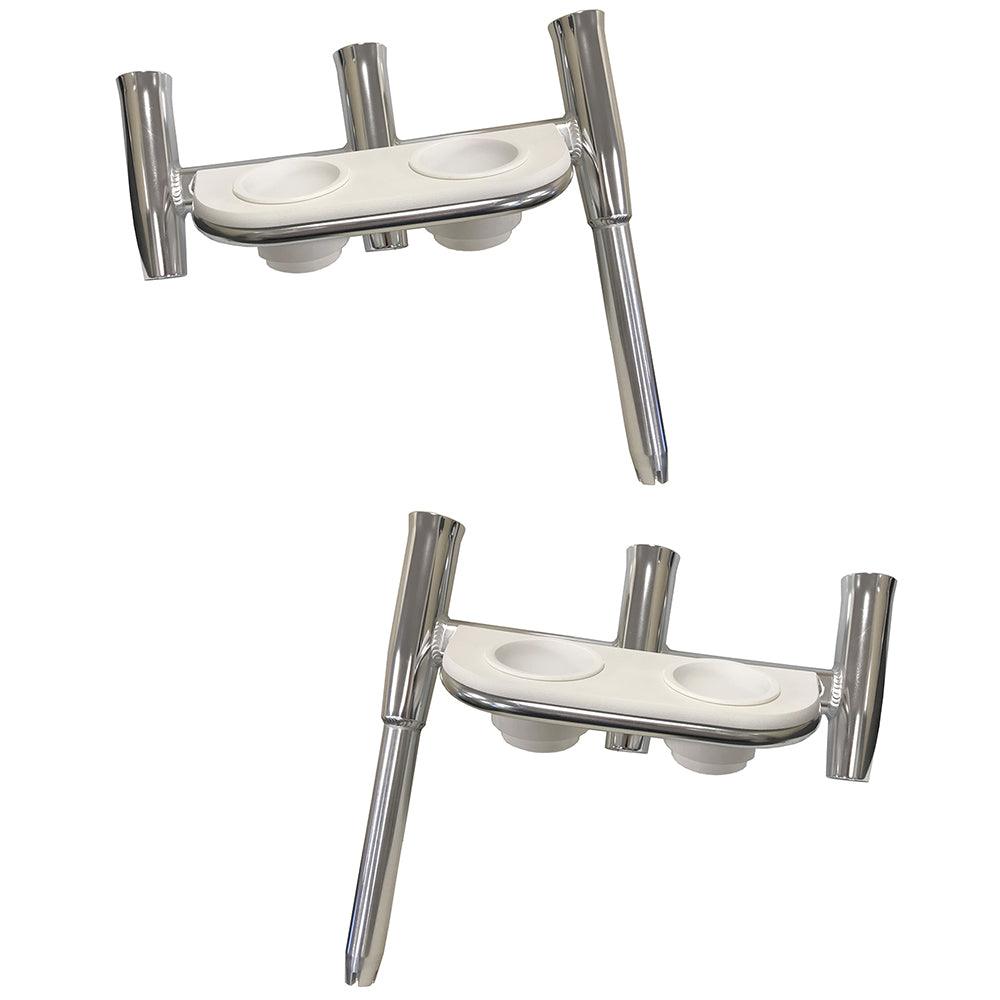 Tigress Offset Triple Rod Holder w/Cup Holders - Port Side Starboard Side - Polished Aluminum