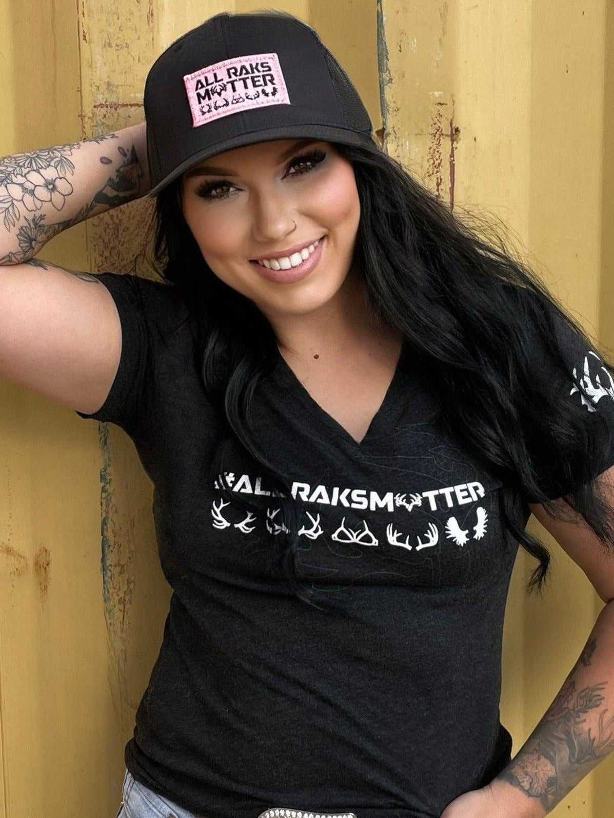 Womens All Raks Matter ™ Boobies V Neck Relaxed Tee