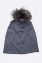 Oversize Raccoon Fur Pom Cotton Slouchy Beanie