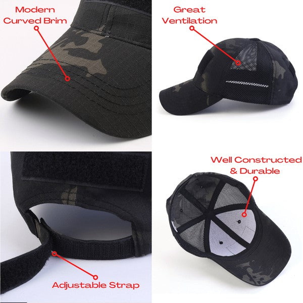 Tactical Military Patch Hat w Adjustable Strap