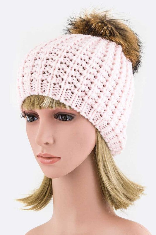 Raccoon Fur PomPom Beanie