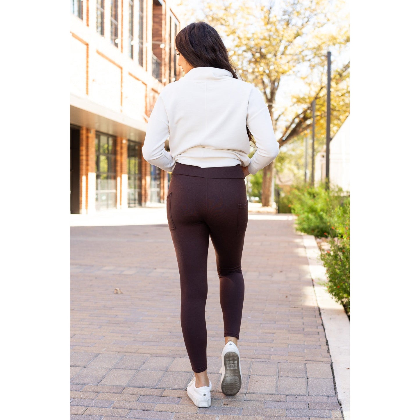 Belle - Brown Fleece Full Length Leggings with Pockets*