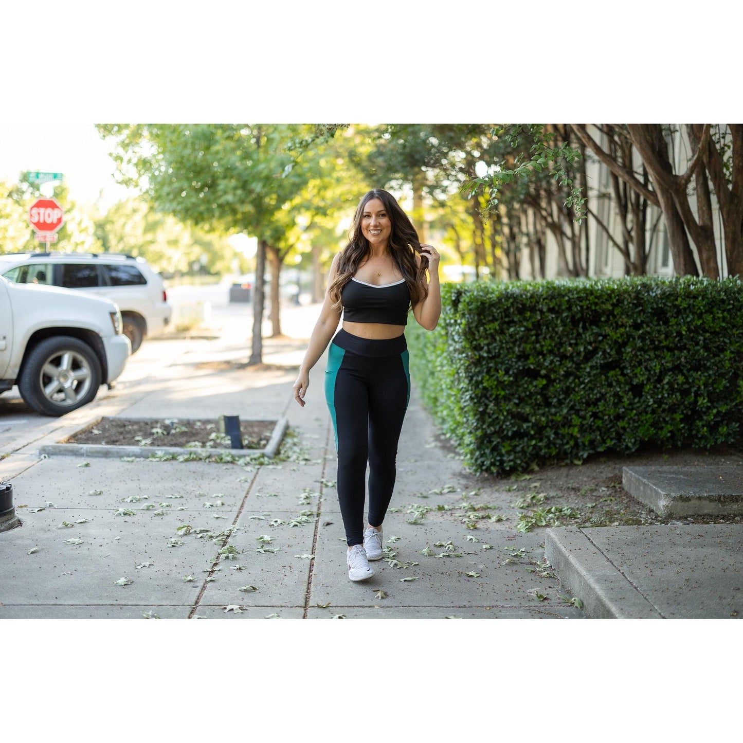 Gracie- Green Panel Full Length Leggings