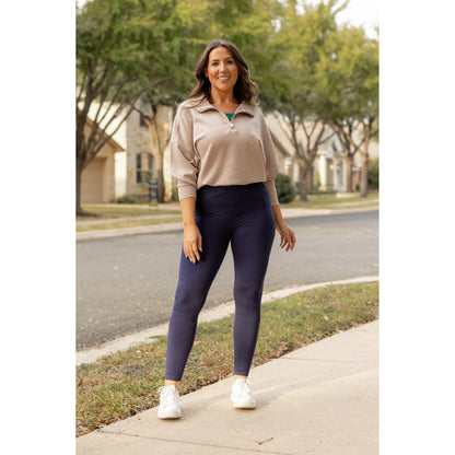 Nadia - NAVY Crossover Full Length Leggings with Pockets