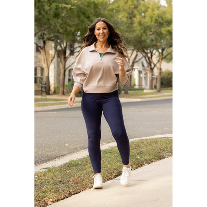 Nadia - NAVY Crossover Full Length Leggings with Pockets