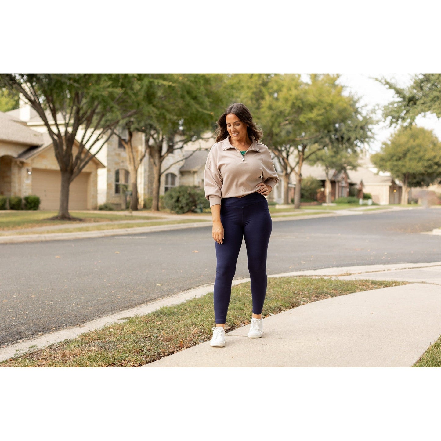 Nadia - NAVY Crossover Full Length Leggings with Pockets