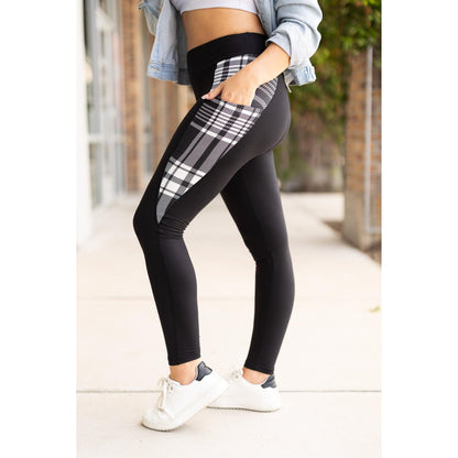 Gabby - Black And White Plaid Panel Leggings