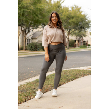 Caitlin - CHARCOAL Crossover Full Length Leggings with Pockets