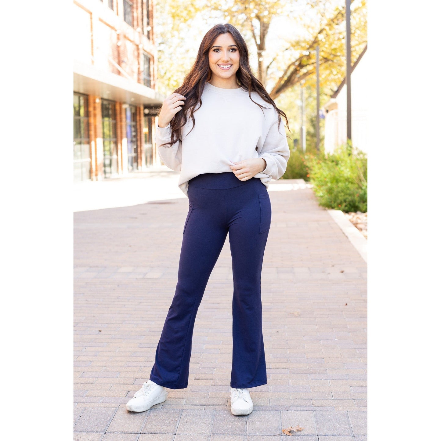 Mila -  NAVY Bootcut Leggings with Pockets