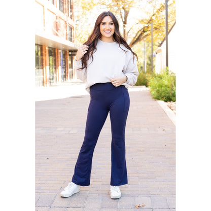 Mila -  NAVY Bootcut Leggings with Pockets