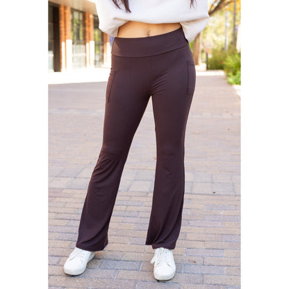 Rhea - BROWN Bootcut Leggings with Pockets*