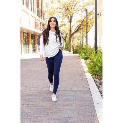 Nadia - NAVY Crossover Full Length Leggings with Pockets