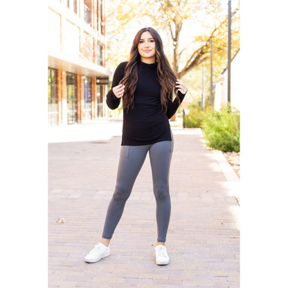 Caitlin - CHARCOAL Crossover Full Length Leggings with Pockets