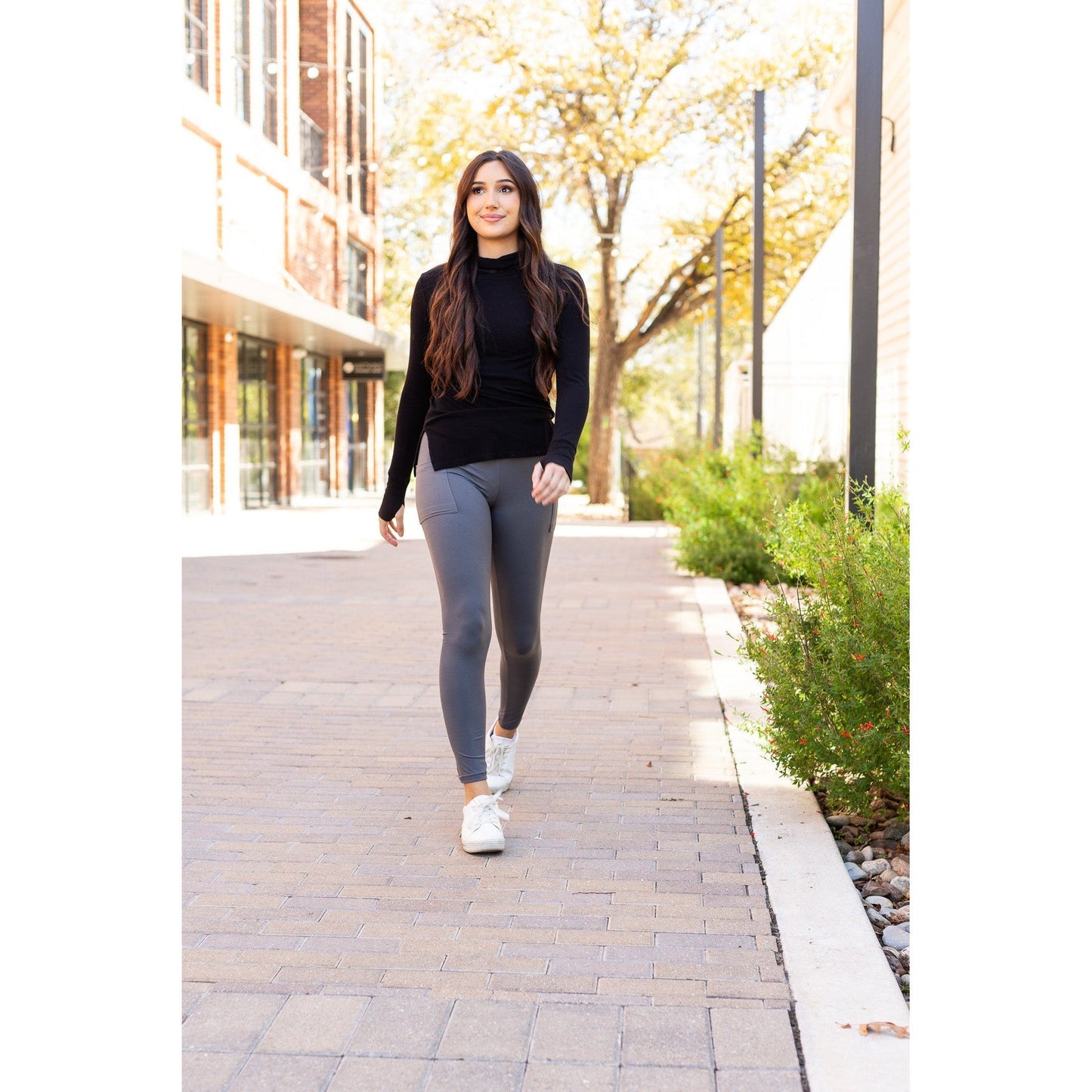 Caitlin - CHARCOAL Crossover Full Length Leggings with Pockets