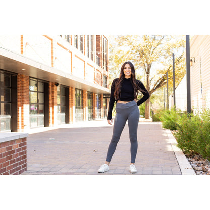 Caitlin - CHARCOAL Crossover Full Length Leggings with Pockets