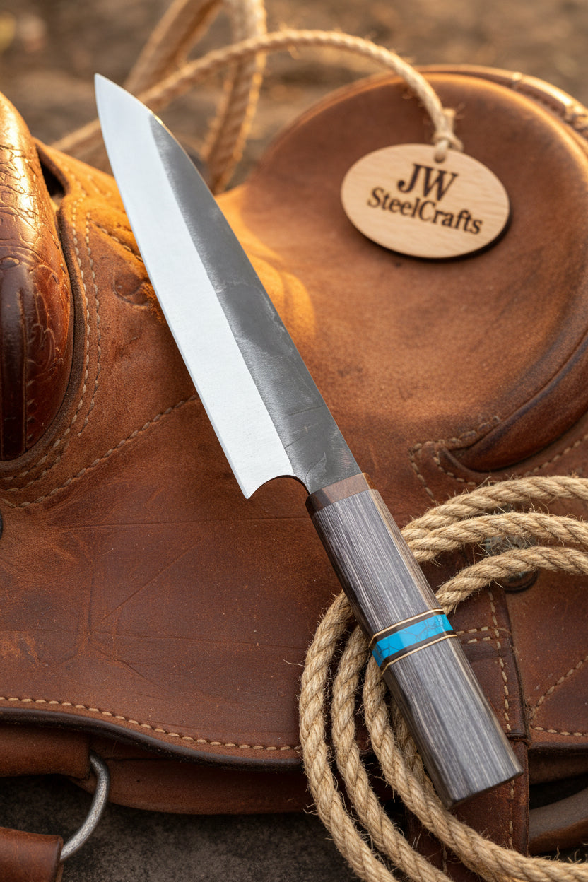 Japanese Gyuto Chef Knife 8” – Kurouchi Finish Blade with Wa Handle, Traditional Meiji Style
