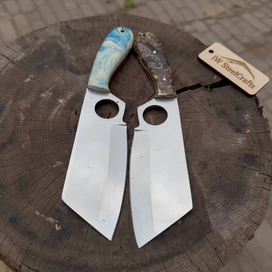 Mini Cleaver Knife Western Style Utility Cleaver Thumb Hole Resin Handle Fixed Blade