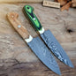 Handmade Damascus Steel Chef Knife Set - 2-Piece with Wooden & Green Resin Handles