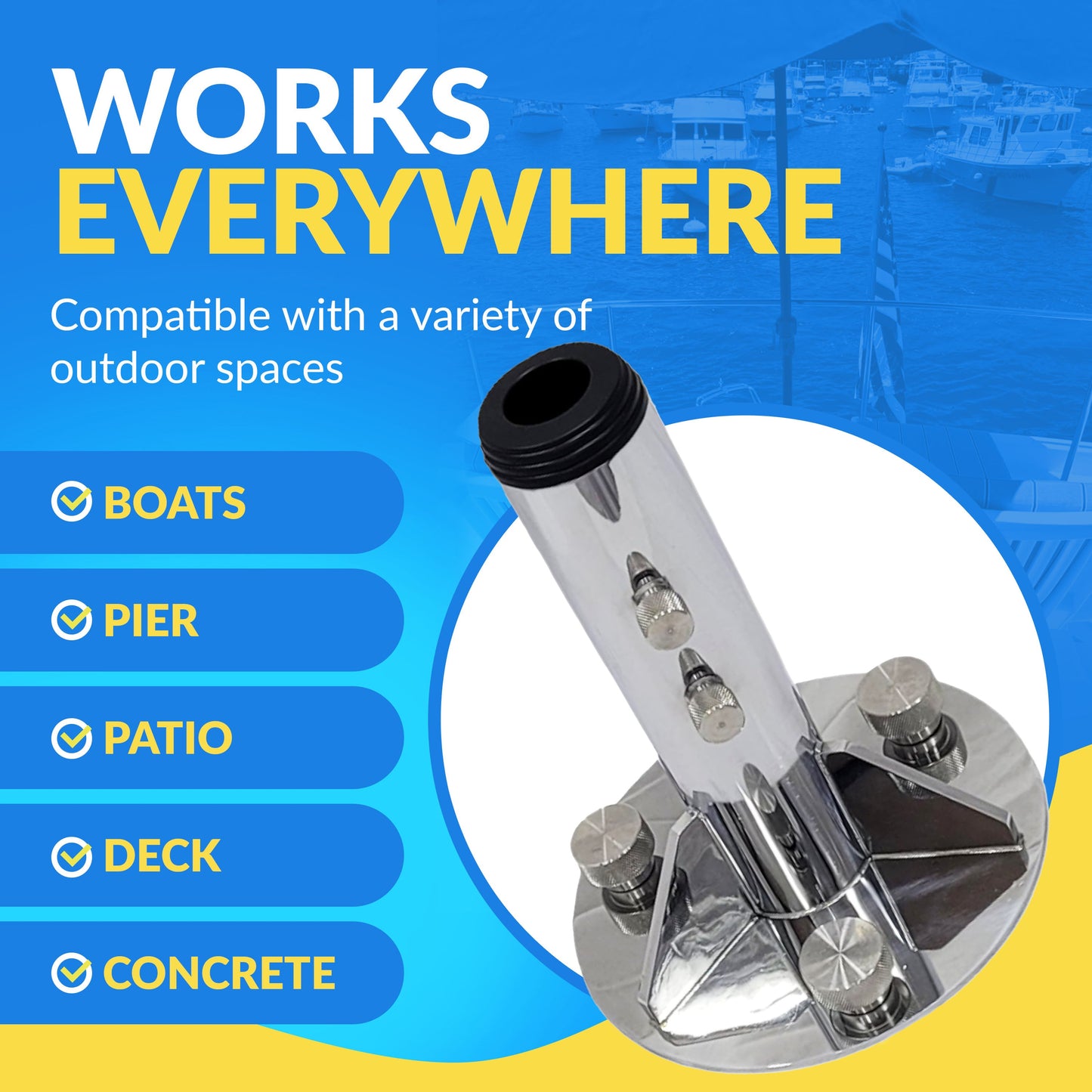 Breezelock™ Dock & Boat Flag/Umbrella Stand - Stainless Steel Umbrella Stand