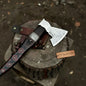 Viking Bearded Axe with Norse Engraved Blade and Leather Sheath