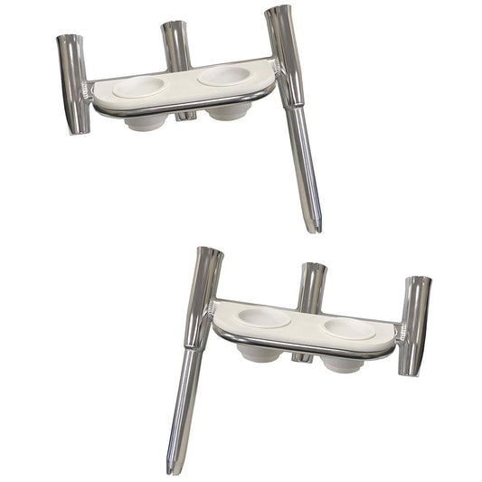 Tigress Offset Triple Rod Holder w/Cup Holders - Port Side  Starboard Side - Polished Aluminum