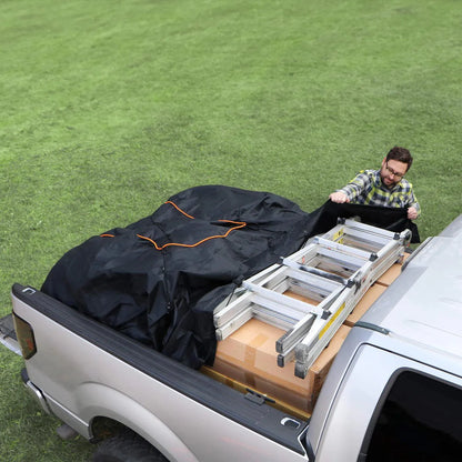 TRUCK BED CARGO NET WITH BUILT-IN TARP