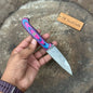 Damascus Steel Fixed Blade Knife – Pink & Blue Pakka Wood Handle | JW SteelCrafts